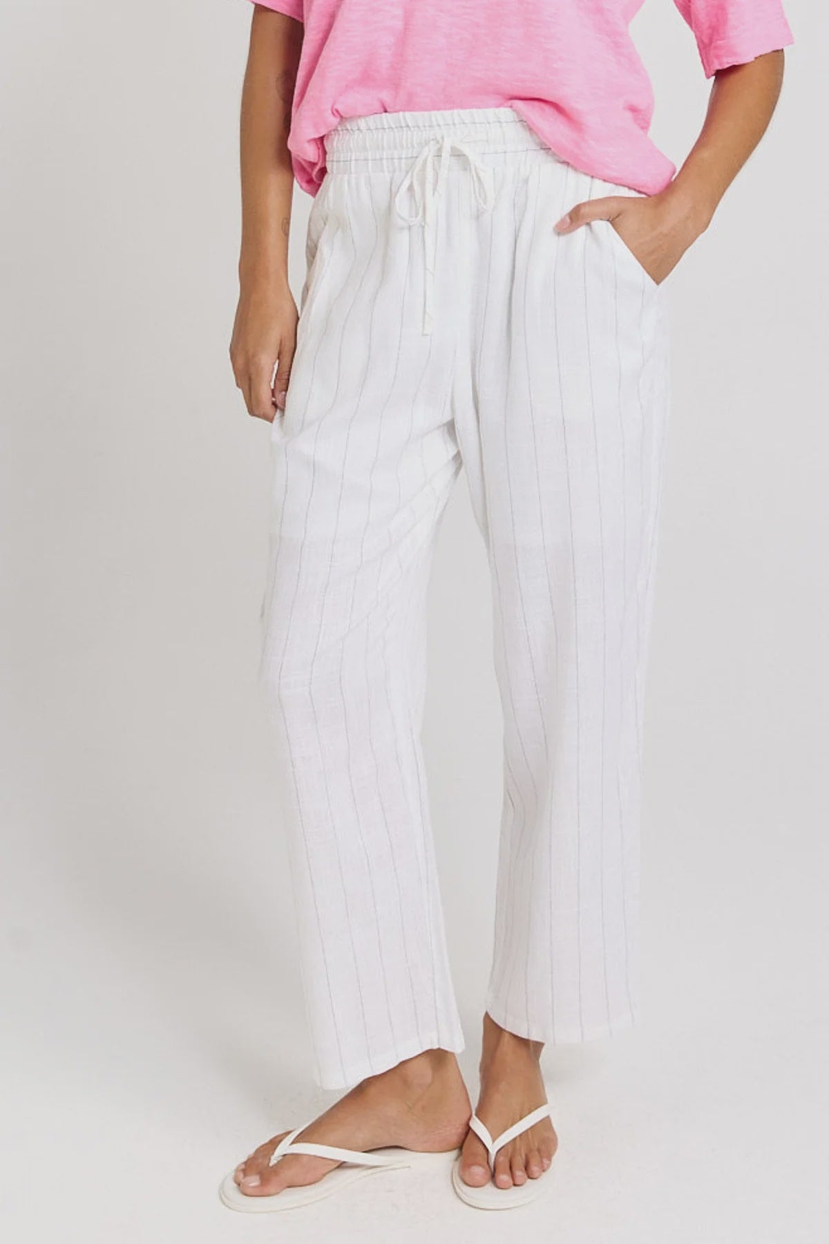 Betty Basics Palm Relaxed Pants - White/Black Stripe
