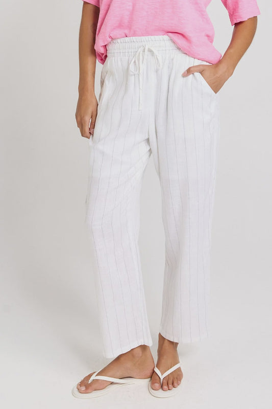 Betty Basics Palm Relaxed Pants - White/Black Stripe