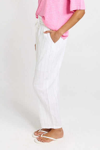 Betty Basics Palm Relaxed Pants - White/Black Stripe