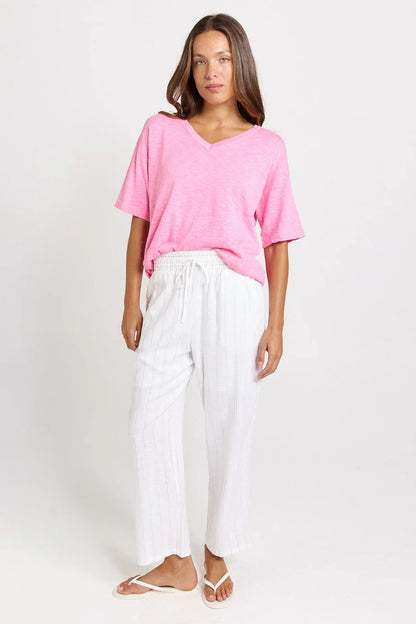 Betty Basics Palm Relaxed Pants - White/Black Stripe