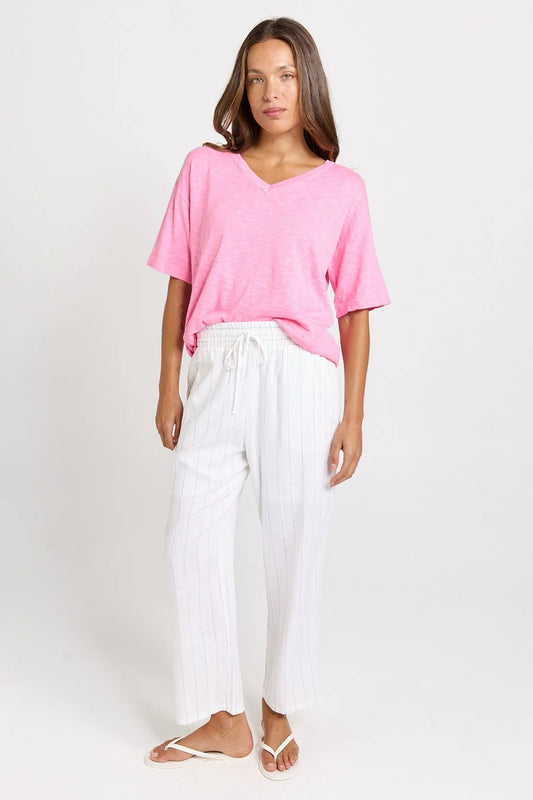 Betty Basics Palm Relaxed Pants - White/Black Stripe