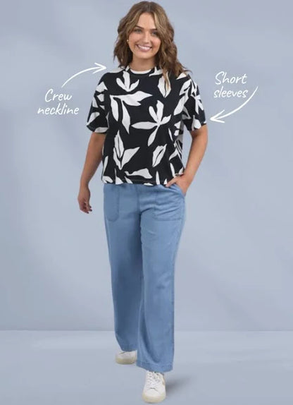 Elm Mimosa Tee - Black Yardage Print