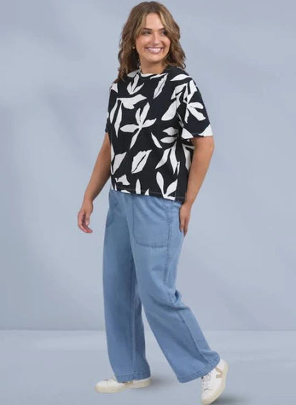 Elm Mimosa Tee - Black Yardage Print