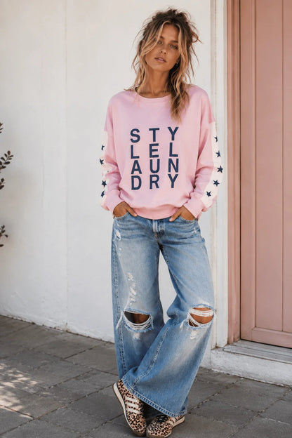 Style Laundry Stars and Logo Sweat - Pink
