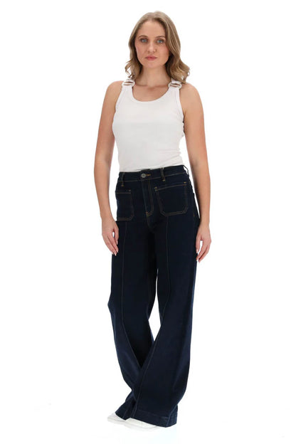 Honey Denim Xena Wide Leg Jean - Dark Denim