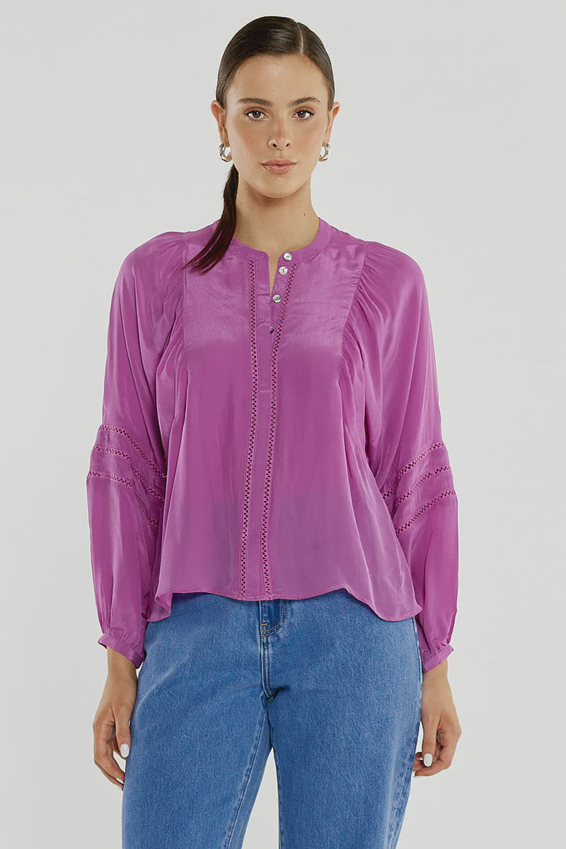 Sass Nic Trim Blouse - Fuschia Pink