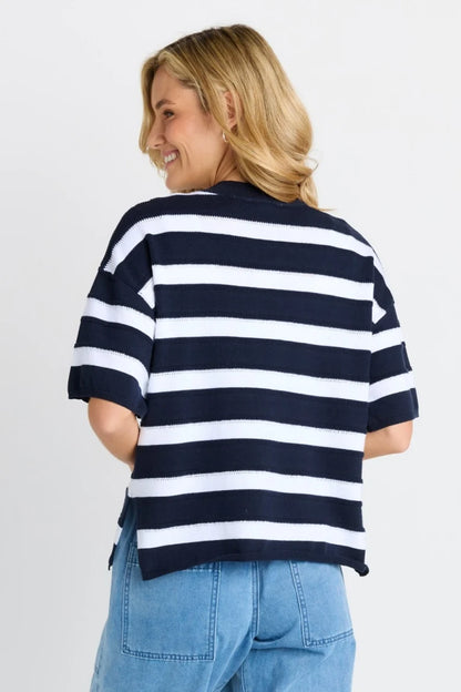 Betty Basics Libby Boxy Top - Navy  Stripe