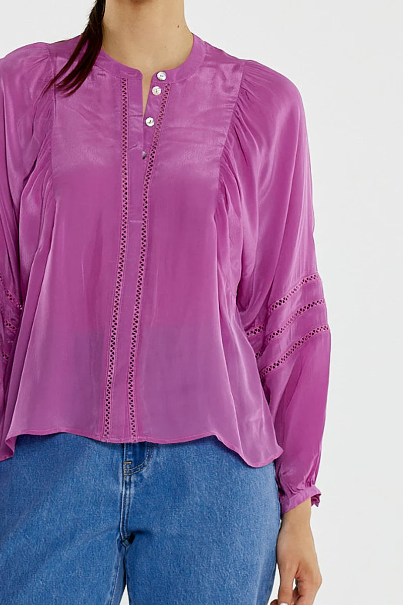 Sass Nic Trim Blouse - Fuschia Pink