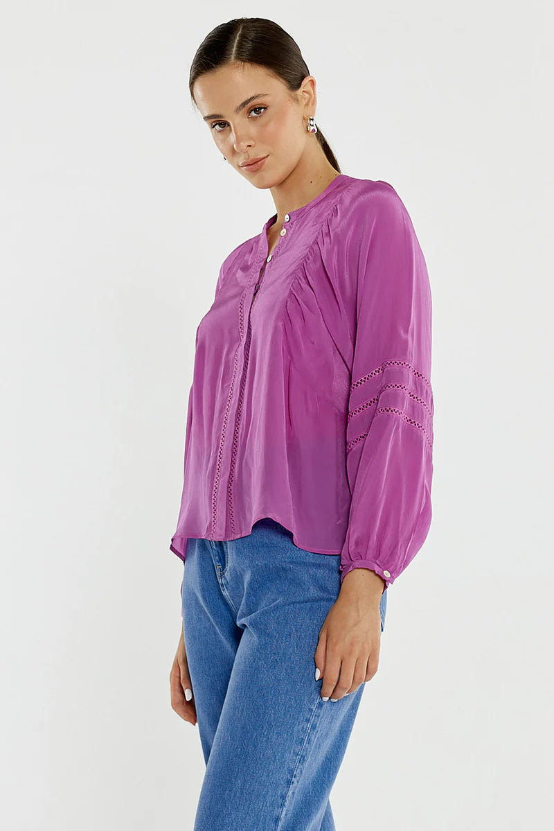 Sass Nic Trim Blouse - Fuschia Pink