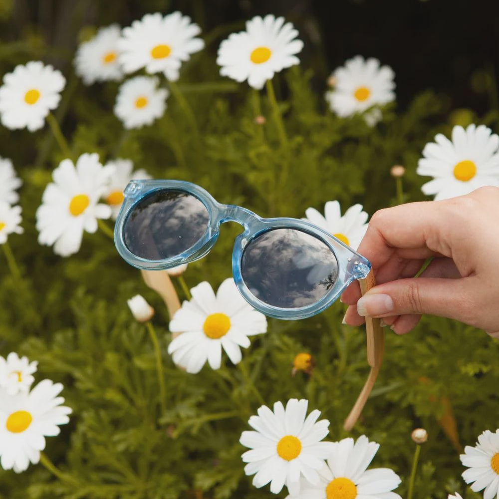 Moana Road Sunglasses Grace Kelly Ice Blue with Wooden Arms