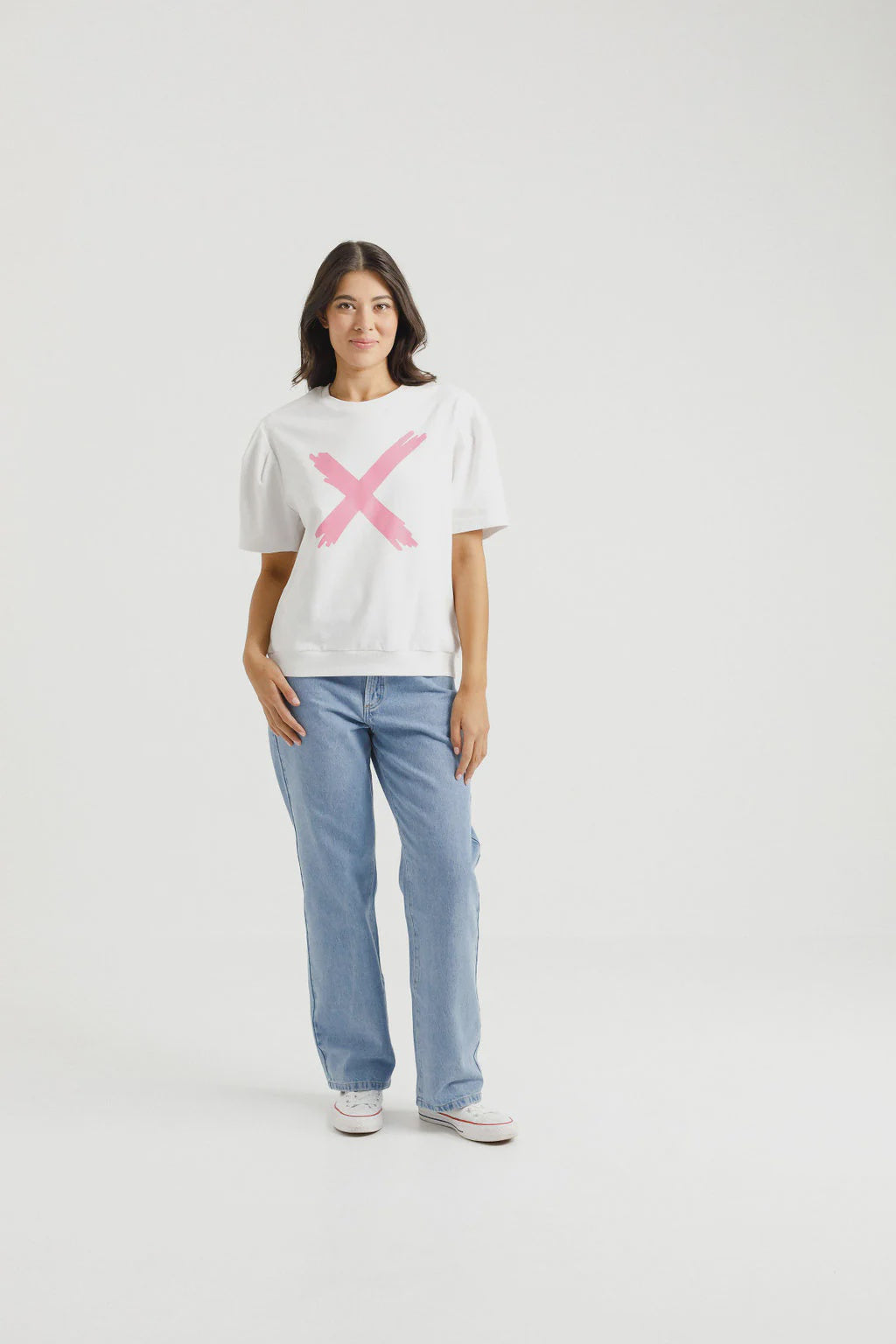 Homelee Wylder Tee - White with Candy Pink X