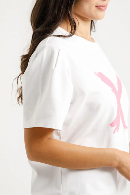 Homelee Wylder Tee - White with Candy Pink X