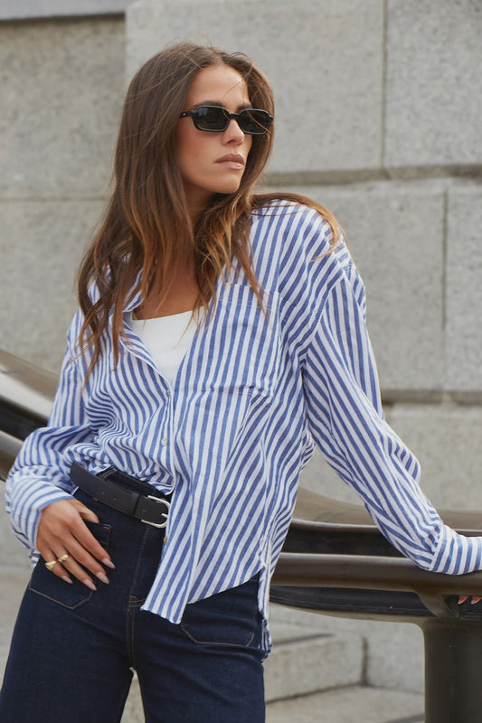 Stories be Told You Got This Oversized Shirt - Blue Stripe