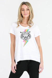 Sat & Sun by 3rd Story Tiger Rainbow Tee White