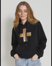 Load image into Gallery viewer, Stella + Gemma Hoodie Black with Gold Glitter Cross
