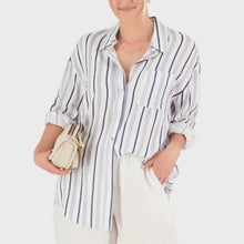 Load image into Gallery viewer, Among the Brave Summer Breeze Navy Stripe Oversized Shirt Navy
