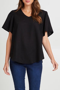 Betty Basics Marina Linen Blouse Black