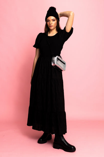 Charlo Lalei Embroidered Modal Midi Dress Black
