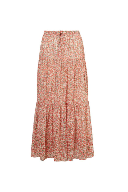 Ivy + Jack Divine Red Disty Foral Tiered Elastic Waist Midi Skirt Red