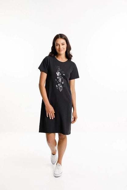 Homelee Taylor Tee Dress Black with Tonal Bouquet