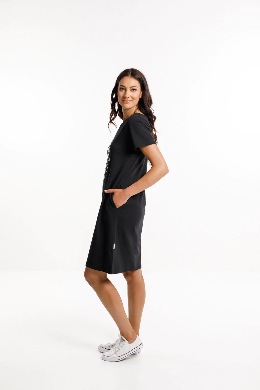 Homelee Taylor Tee Dress Black with Tonal Bouquet