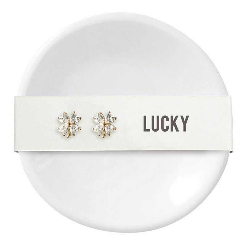 Artisanal Ceramic Ring Dish & Earrings - Lucky