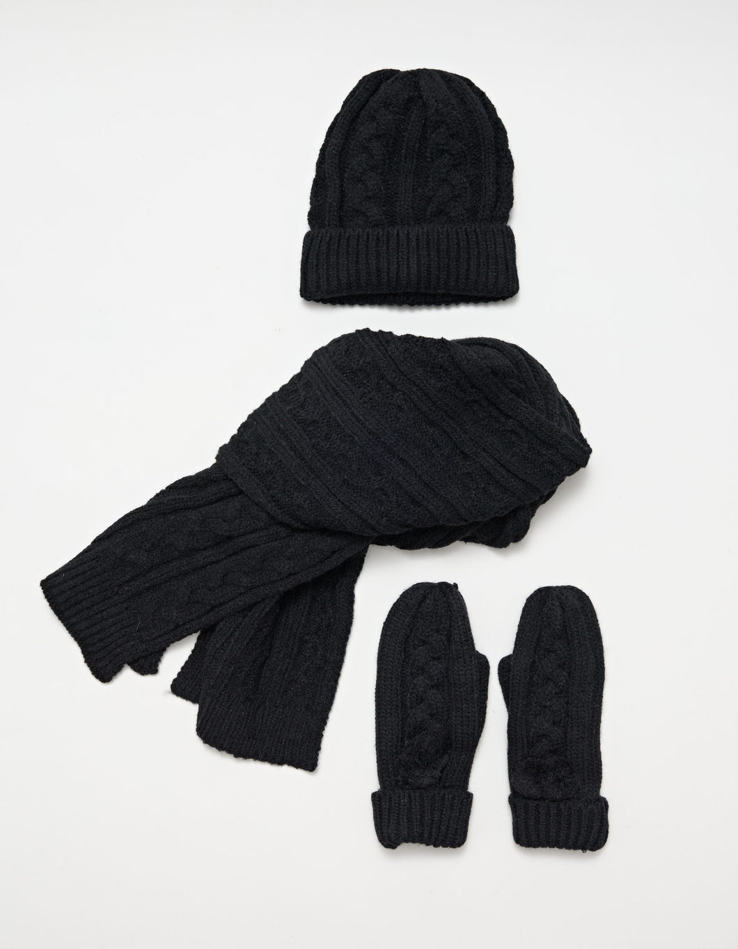 Stella + Gemma Scarf/Beanie/Mitten Set Black