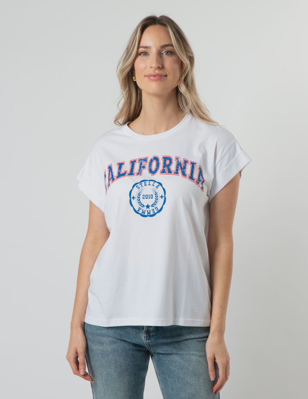 Stella + Gemma Cuff Sleeve T-Shirt White - California