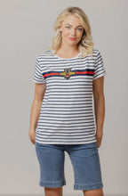 Load image into Gallery viewer, Mi Moso Bee Tee Navy &amp; White Stripe
