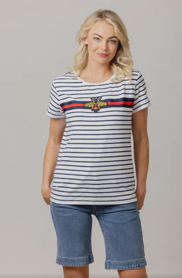 Mi Moso Bee Tee Navy & White Stripe