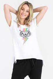 Sat & Sun by 3rd Story Tiger Rainbow Tee White