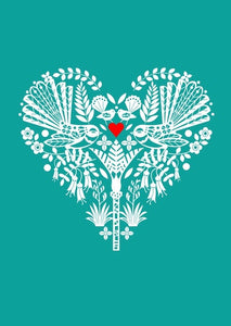 Image Vault Card - NZ Turquoise Fantail Heart
