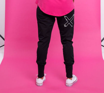 Homelee Winter Weight Apartment Pants  - Black with White Outline X