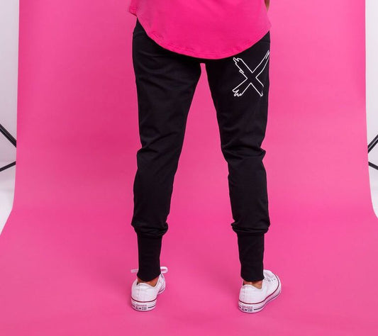Homelee Winter Weight Apartment Pants  - Black with White Outline X