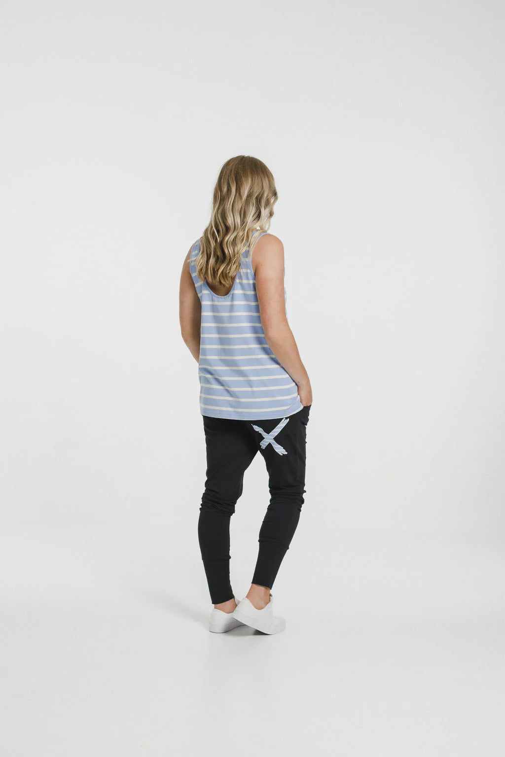 Home-Lee Apartment Pants Black with Cerulean Stripe