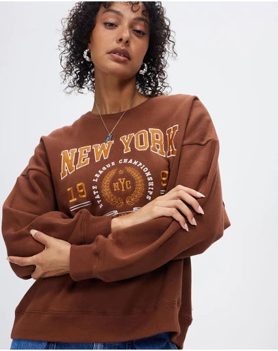 All About Eve NY Sports Sweater Brown